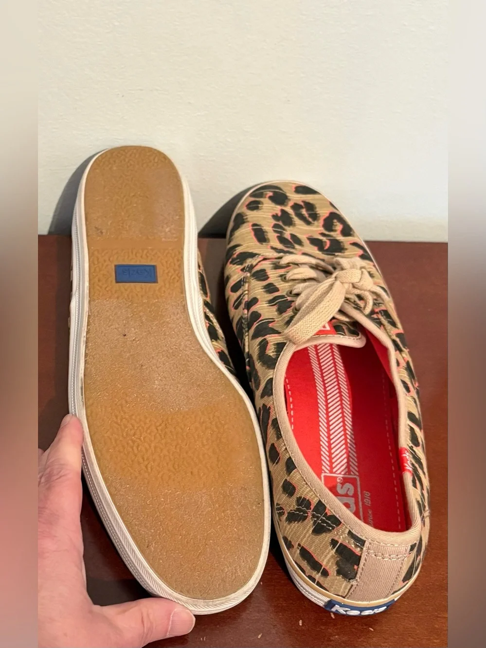 KEDS Women's Champion Tan Leopard Printed Lace-up Sneakers size US 9.5